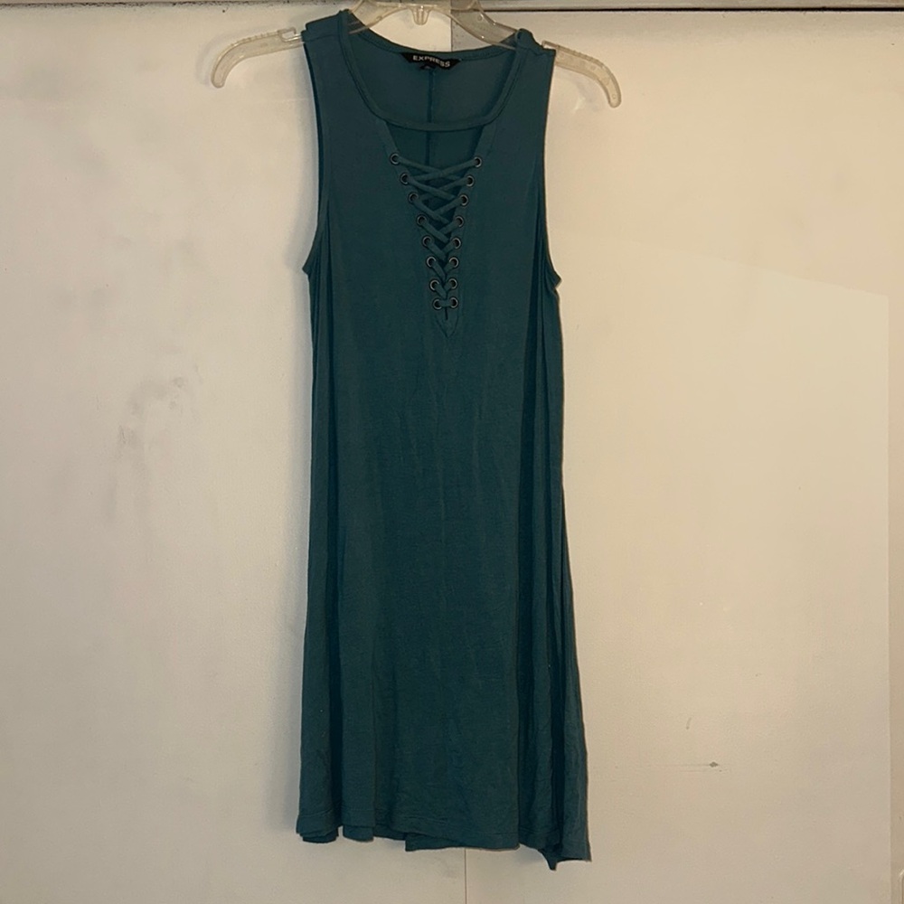 Teal Lace-Up Sleeveless Dress
